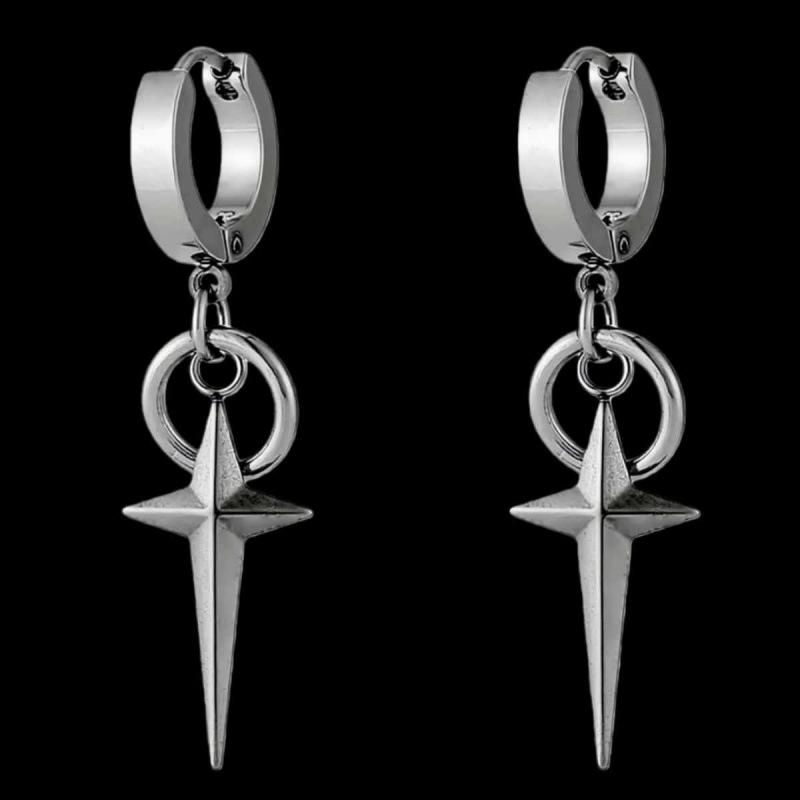 Unisex Punk Gothic Stainless Steel Star Cross Earrings - Minimalist Trendy Design for Couples