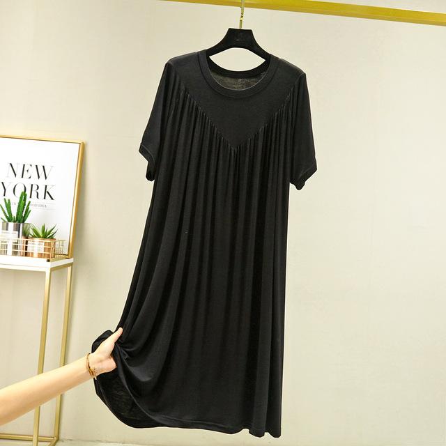Super Soft Comfortable Short Sleeve Loose Pajama Dress Female Korean Loose V-Shaped Long Nightdress Modal Bottoming Night Shirt