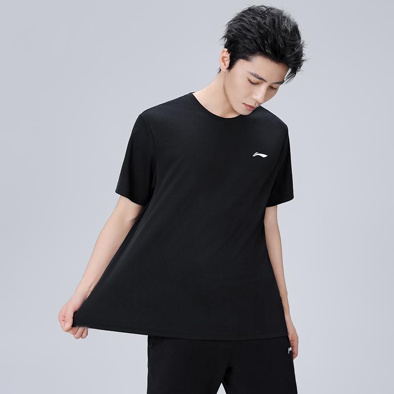 Li-Ning Solid Color Loose Fit Round Neck Drop Shoulder Short Sleeve T-Shirt Men Tops Black AHSU977-1