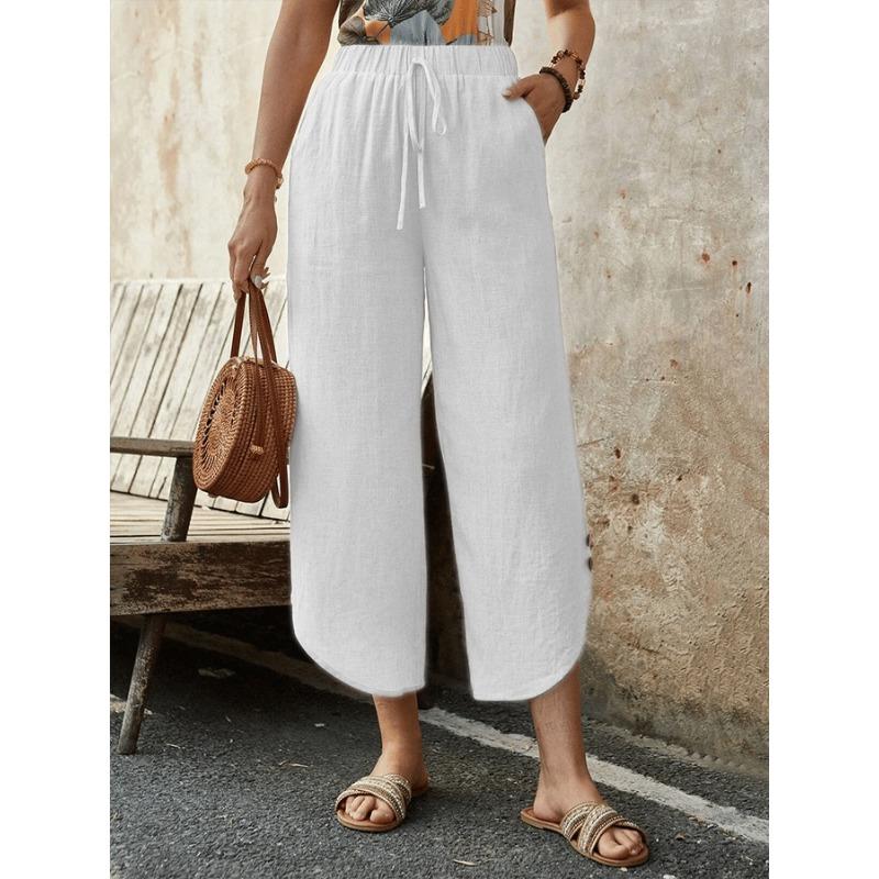 YYFS Women's Fashion Casual Solid Color Print High Waist Trousers Pants & Capris