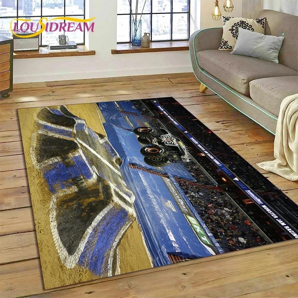 Tapis Dessin Animé Monster Truck Monster Jam pour Chambre Salon Décoration de Maison Canapé, Grand Tapis de Sol Décoratif pour Jeu d'Enfants