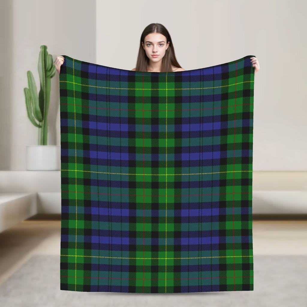 Clan Rollo Blue and Green Tartan Blankets Velvet All Season Plaid Portable Soft Throw Blanket for Home Travel Plush Thin Quilt