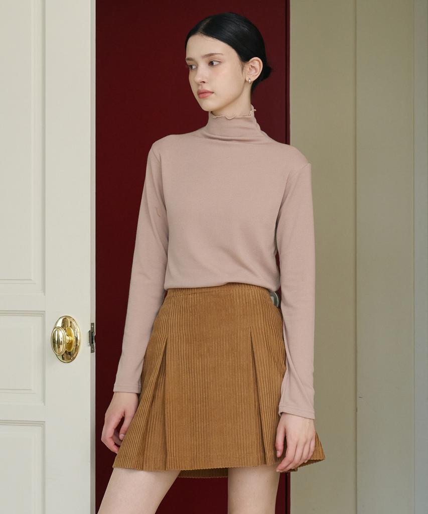 Bye Bye Seop Corduroy Tuck Mini Skirt Camel [T43]