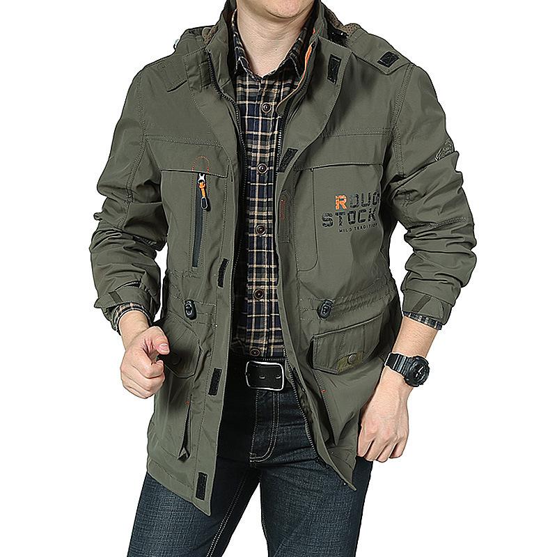 Men Spring Autumn Solid Color Multi-pocket Long Sleeve Outdoor Sports Hooded Jacket Sweatshirt Tops