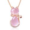 Collier pendentif chat plaqué or rose style coréen avec cristal fluorite rose naturel, bijoux chaîne de clavicule pour femmes