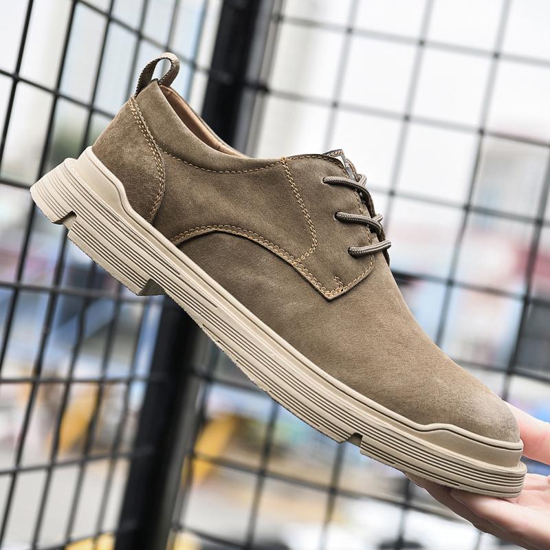 Men's Outdoor Work Clothes Leather Shoes Casual Shoes Frosted Breathable Genuine Leather Shoes Retro Waterproof Thick Sole Shoes