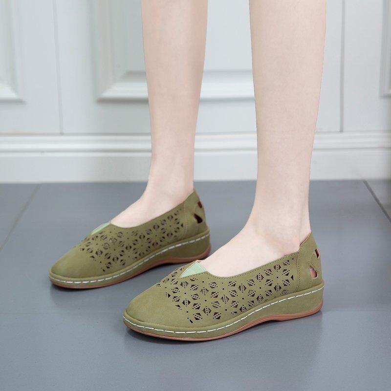 Foreign Trade Spring New European and American Large Size Hollow Shallow Mouth Fashion Single Shoes Light, Comfortable and Simple Women's Shoes