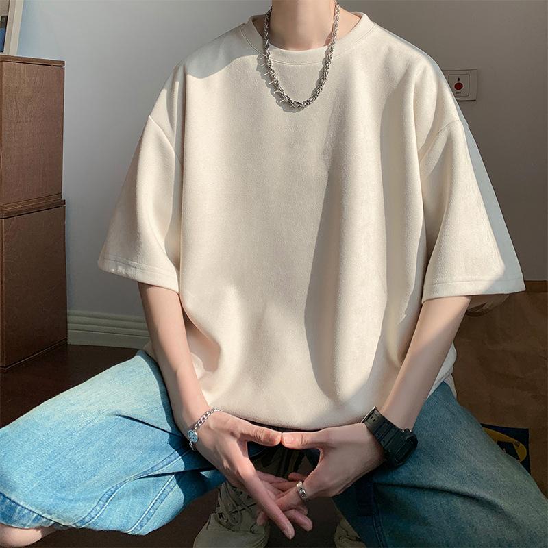 Men's Summer Pattern Round Neck Short Sleeve Casual Breathable Short Sleeve Solid Colour T-shirt