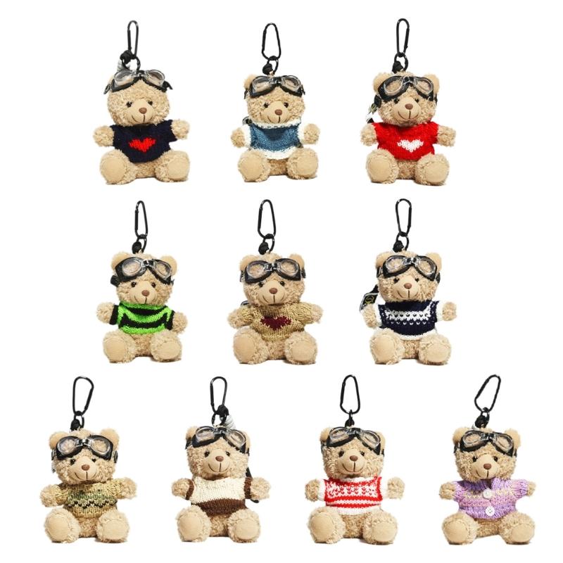 Portachiavi Orso Pilota Carino Ciondolo per Borsa e Chiavi Portachiavi Peluche Fascino per Telefono Decorazione Animale Personalizzata