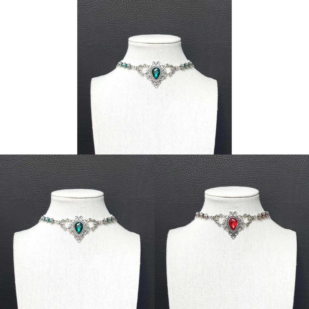 Gothic Witch Necklace With Red Glass Beads And Geometric Design For Party Wear