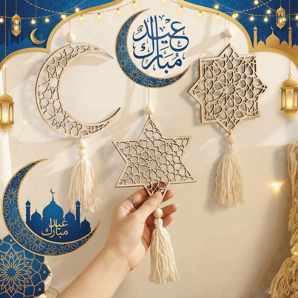 Hollowed-out Ramadan Hanging Ornaments Handmade with Tassels Eid Mubarak Muslim Decor Traditional