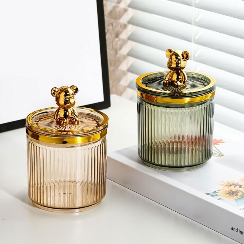 Cute Bear Storage Box Jewelry Bathroom Cotton Swabs Container Lipstick Organizer