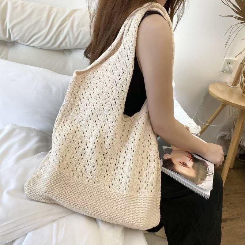 Zomer super populair geweven tas dames nieuwe literaire en artistieke stijl wol gebreide vakantie strandtas schouder messenger bag