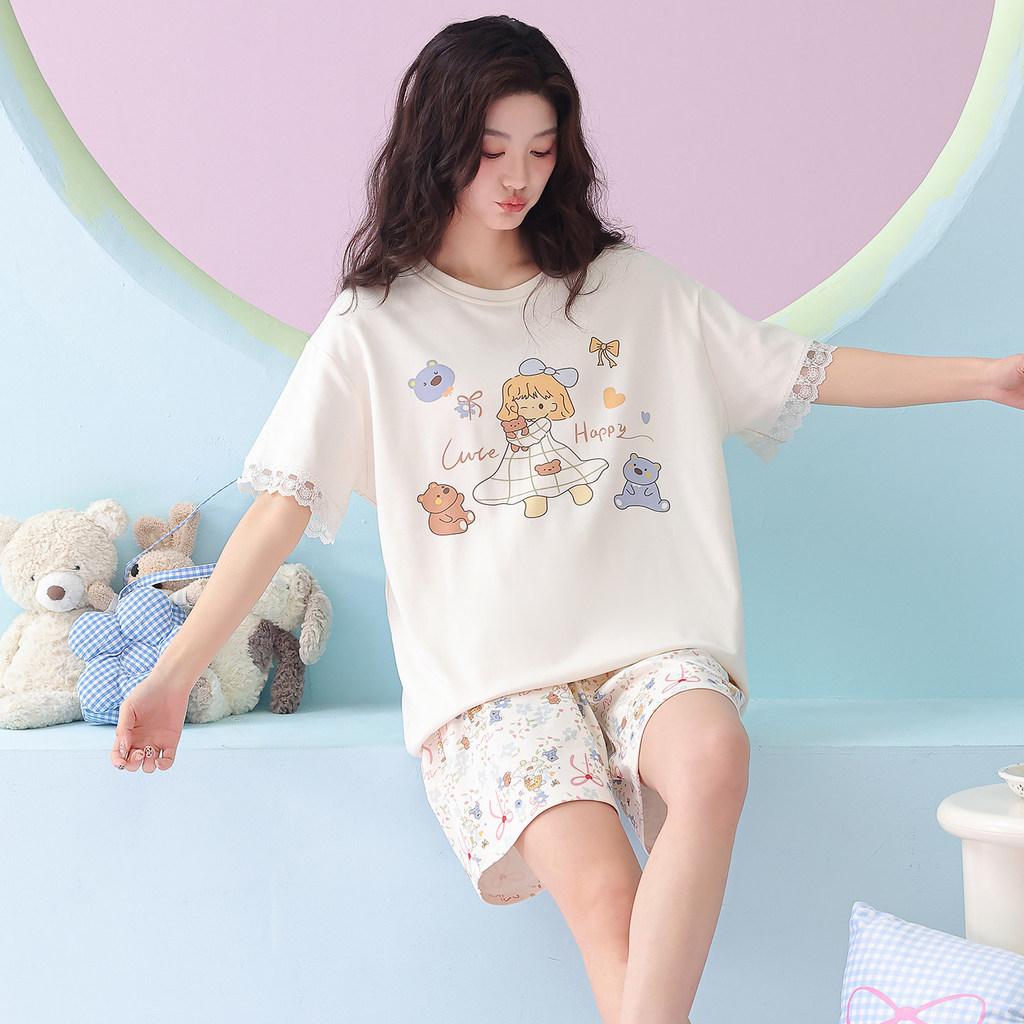 Cotton Womens Summer Sleepwear Set With Short Sleeve Top And Shorts For Lounge Comfort