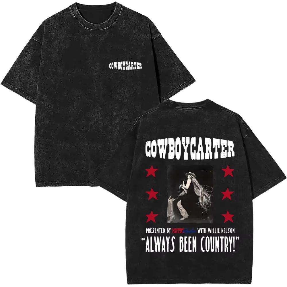 Singer Beyonce Pop Music Album Logo Washed Tshirt Cowboy Carter T Shirts Men Vintage Oversized Tee Shirt Casual Cotton Tshirts
