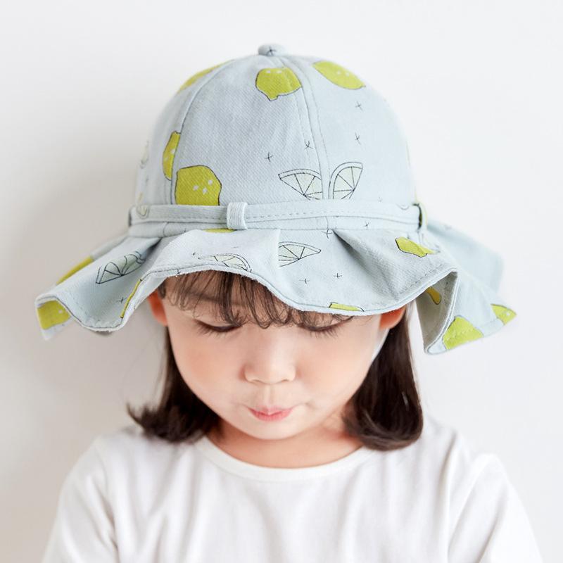 Sweet Baby Summer Hat for Girls Panama Cotton Fruit Print Kids Bucket Hats Bowknot Princess Children Sun Cap Beach Travel 1-3Y