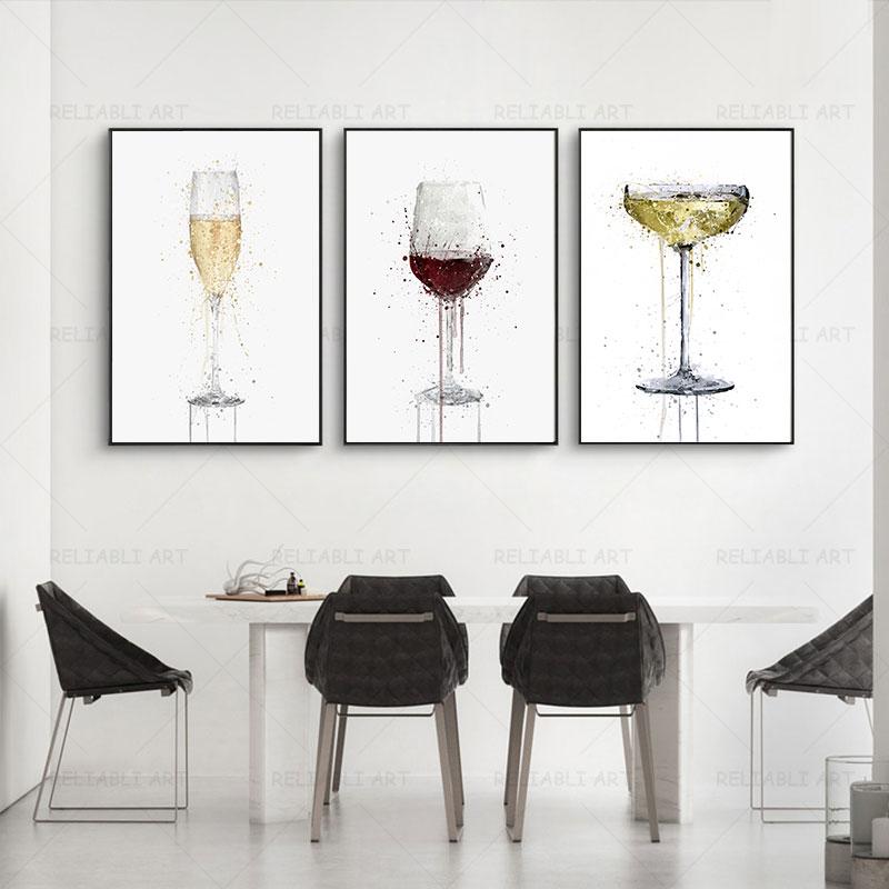 Modern Abstract Champagne Glass Canvas Painting Wall Art Wine Glass Posters and Prints for Living Room Kitchen Decoration Quadro