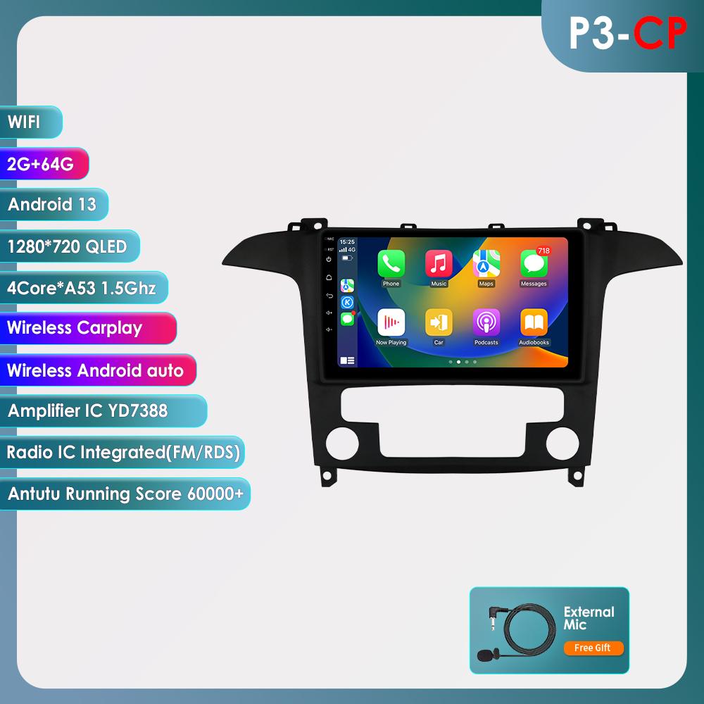 OSSURET Carplay 4G Android 13 Car Radio for Ford S-Max 2007 - 2015 Auto AC Multimedia Video Player GPS 2din Autoradio Intelligent Screen Bluetooth RDS