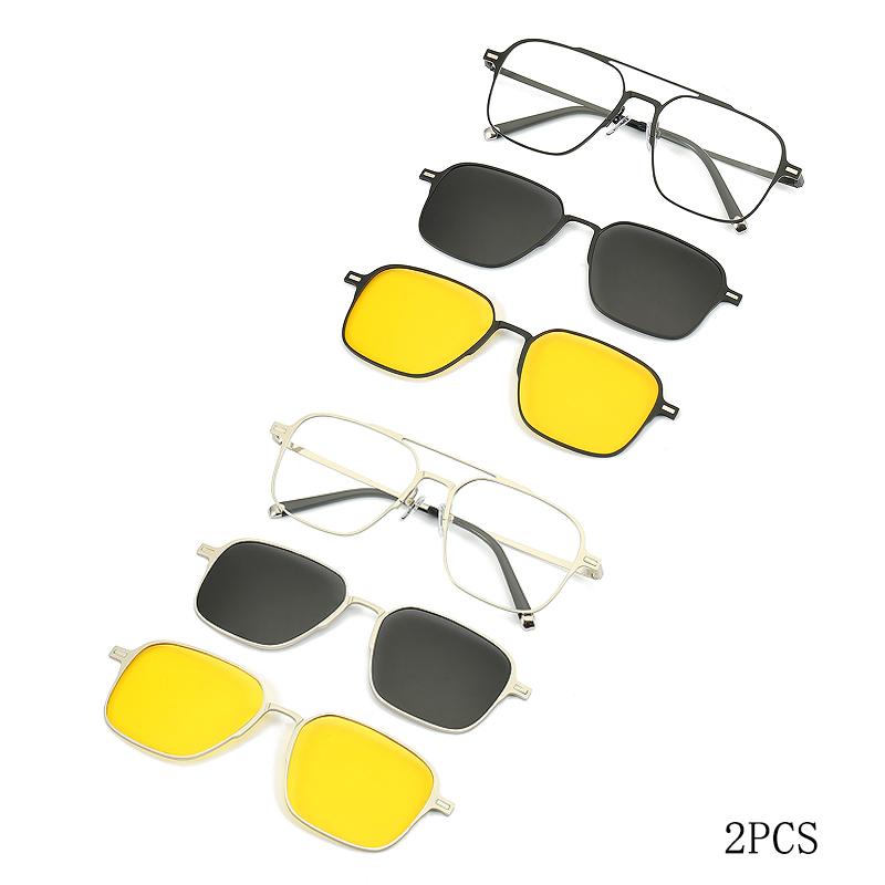 Metal 3 In 1 New Style Magnet Clip On Glasses Frame Trend Sunglasses For Men Optical Computer Glasses UV400 7009