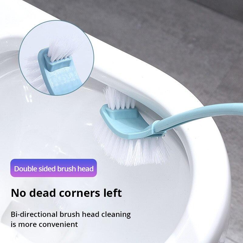 Çok Fonksiyonlu Çift Başlı Temiz Tuvalet Fırçası Yumuşak Kıllı Plastik Kavisli Fırça Banyo Temizliği Uzun Saplı Köşe Fırçası