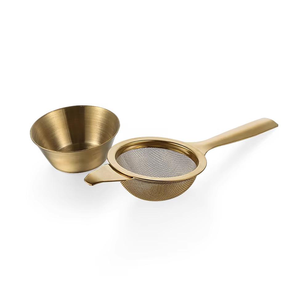 Stainless Steel Double Ear Tea Filter Fine Mesh Easy Clean Hanging Tea Strainer Food-grade Reusable Tea Infuser with Drip Bowl