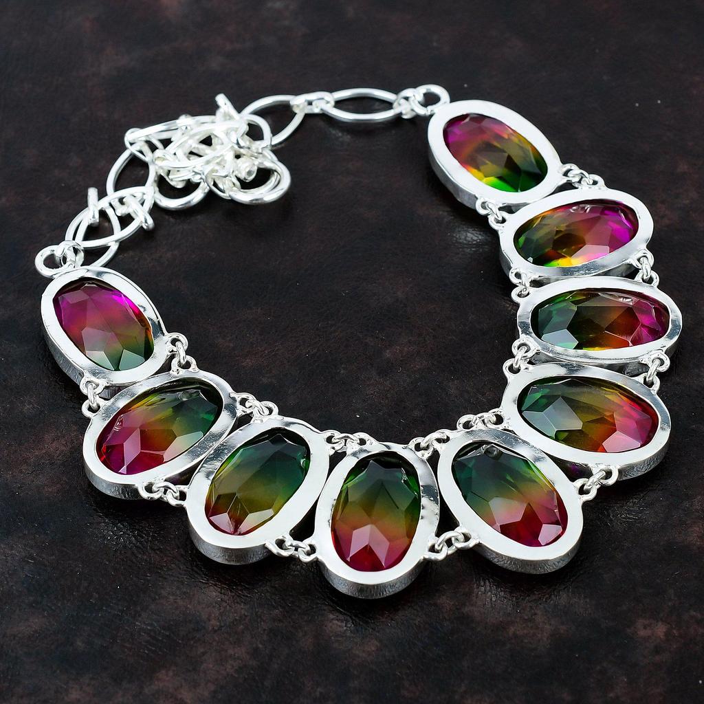 Faceted Multi Tourmaline Necklace 925 Sterling Silver Necklace Adjustable Chain Necklace Handmade Antique Necklace Gemstone Jewelry For Gift