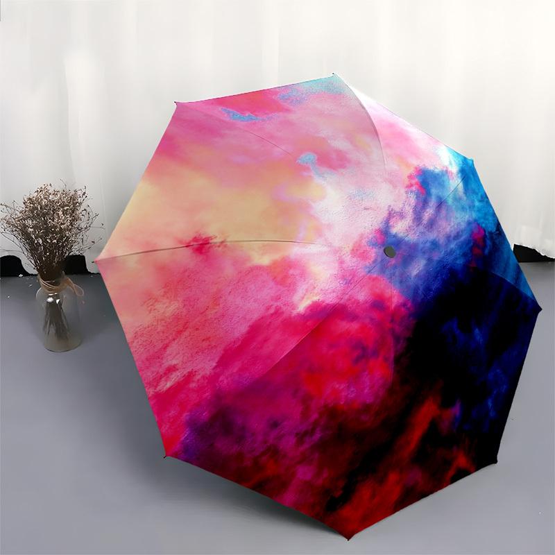 1pc Abstract Watercolor Automatic Folding Umbrella, Heavy Duty 8 Rib Iron Frame, Suitable for Travel, Daily Use, Birthday, Decor Gift M0105108