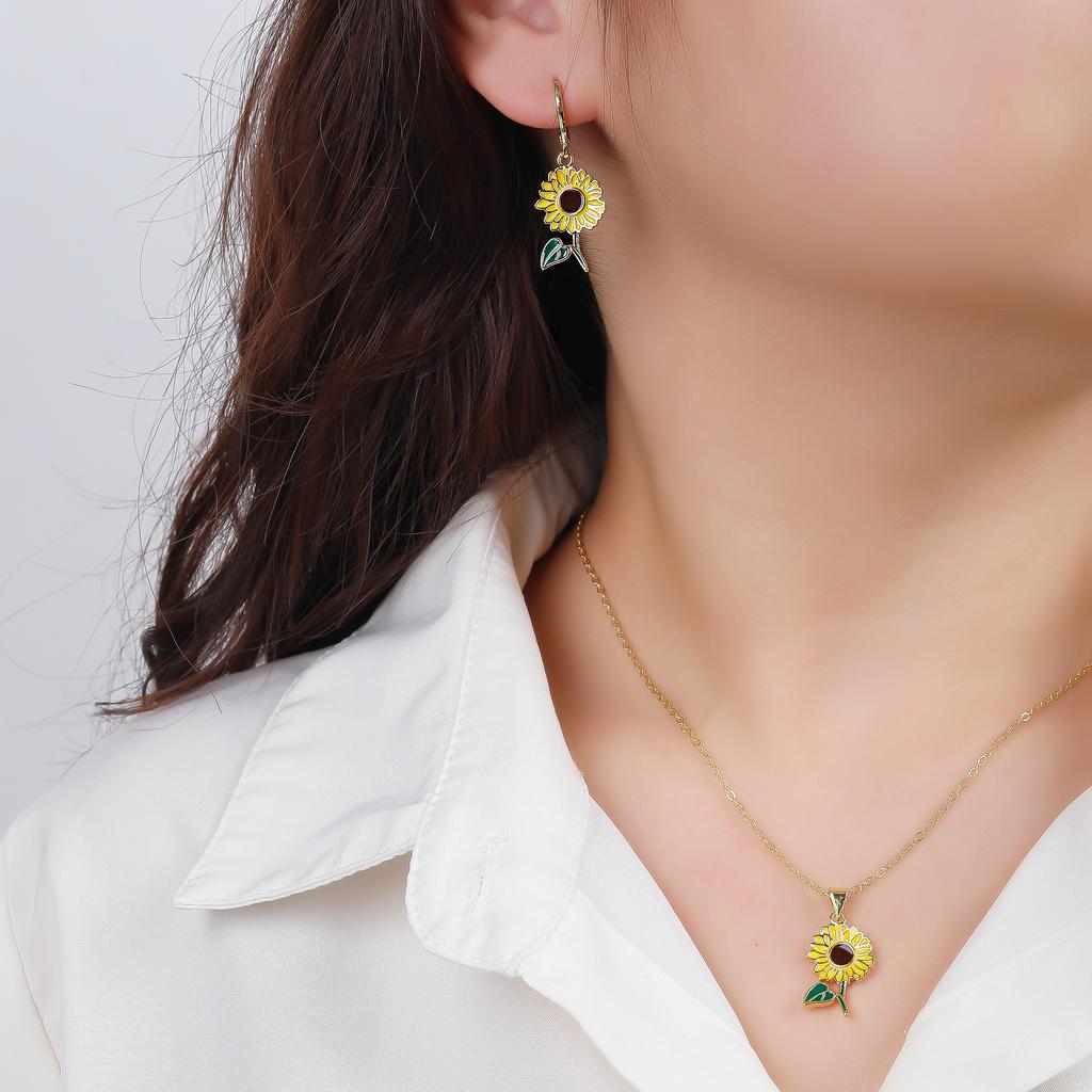 7 Style Classic Gold Plated Botanical Sunflower Pendant Necklace Earrings Jewelry Set New Trend Women Casual Party Jewelry Gift