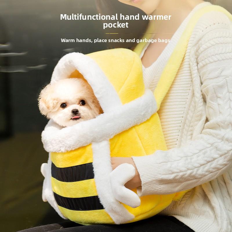Autumn and Winter Dog Cute Little Bee Hand Bag Warm Thickened Cat Bag Pet Going Out Bag Backpack