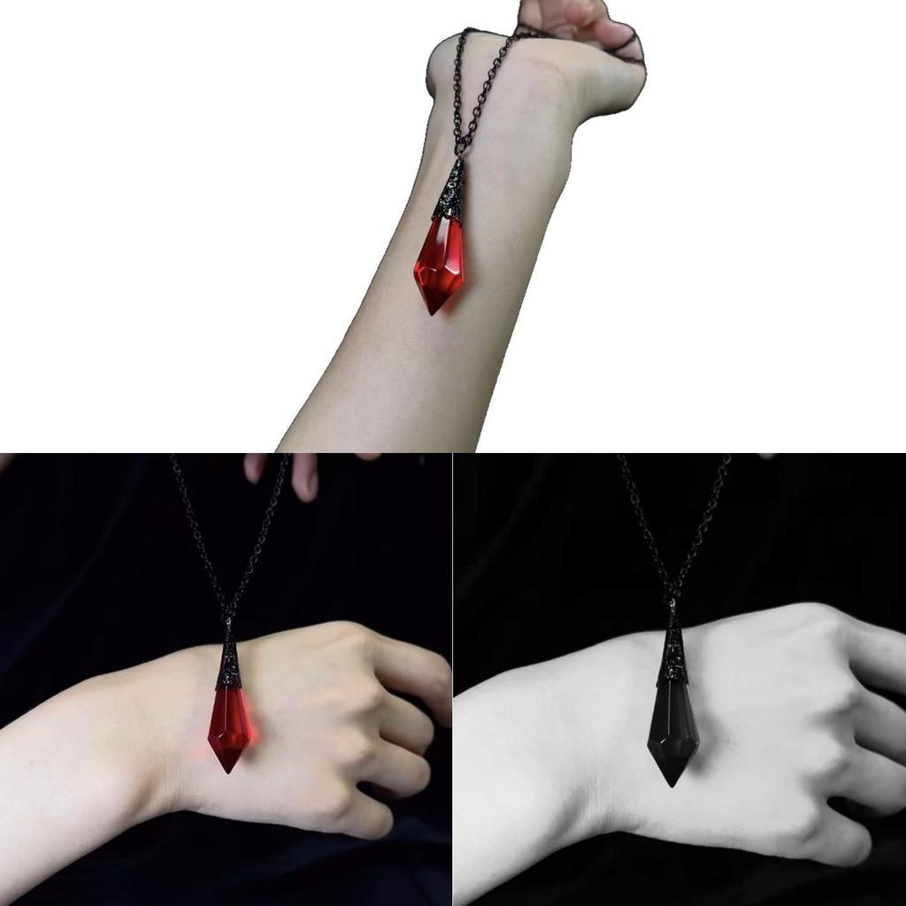 Gotische tiefrote und schwarze Glas-Kristall-Anhänger-Halskette mit Legierungs-Kreuzkette für Damen