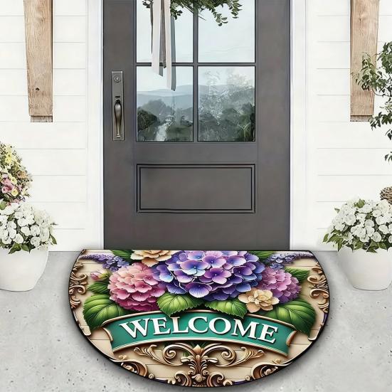Floral Doormat Absorbent Half Round Floor Mat Non-Slip Door Mat Decorative Entrance Rug