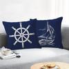 1/4pcs Navy Blue Ocean-Themed Pillowcases with Ship Wheel Compass Anchor and Sailboat Designs Sofa Cushion Cover Home Decoration