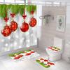 New Christmas Ball Shower Curtain Set Christmas Bath Mat Set Carpet Toilet Cover Bath Mat Room Set Decoration Non-Slip Carpet
