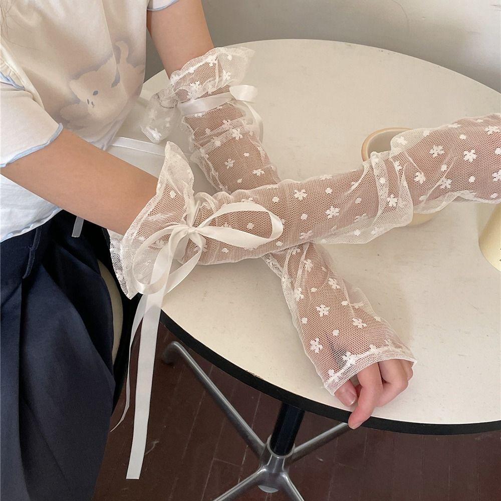 Lace Ribbon Arm Cuffs Bow Knot Wrist Cuffs Costume Accessory Fake Sleeves Cuffs  Daily Accessory