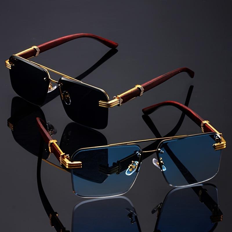 Latest Women's Frameless Double Beam Stylish Sunglasses Gold Coloren Border Wood Grain Bracket for Male Drivers Eyeglasses