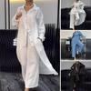 2 Pcs/Set Fall Spring Women Shirt Pants Set Long Sleeves Lapel Lace Cuff Button-down Irregular