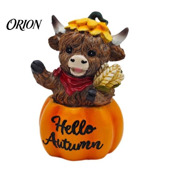 Herbsternte Kürbis Dekoration Hochlandkuh Ornament, Harz Desktop Figuren Dekorationen, Kreativer Thanksgiving Tischmittelpunkt für Zuhause Thema