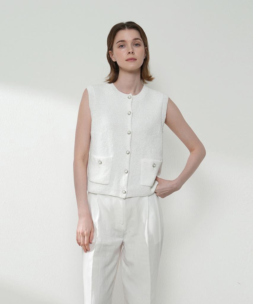 Omiou Airy Boucle Tweed Vest Knit 5 Colors