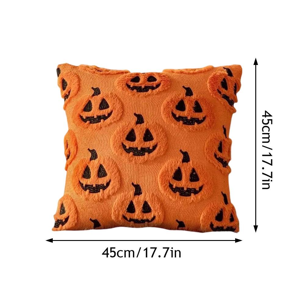 Pumpkin Ghost Pillow Cover Halloween Fun Plush Pillowcase Washable Square Orange Pumpkin Lantern Pillow Protective Covers