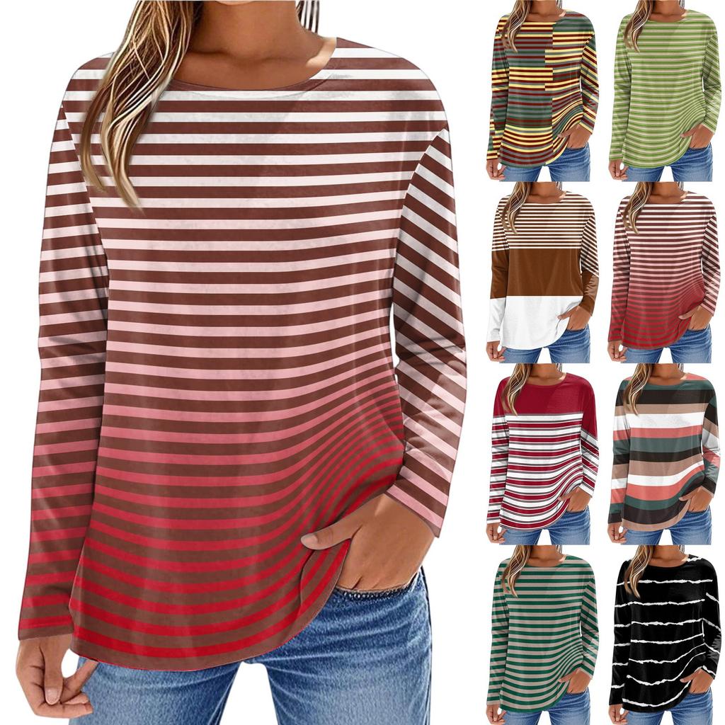 Women's Fashionable Casual Printed Long Sleeved Round Neck Top Round Neck Top Top