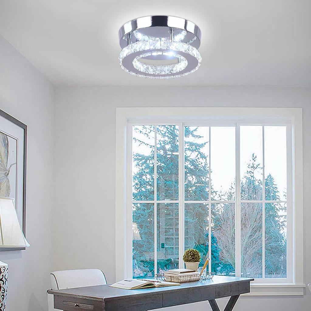 Moderner Mini-LED-Kronleuchter Halb-Einbau Kristallbeleuchtung Deckenkristalllampe für Schlafzimmer Esszimmer Flur Rund Weiß