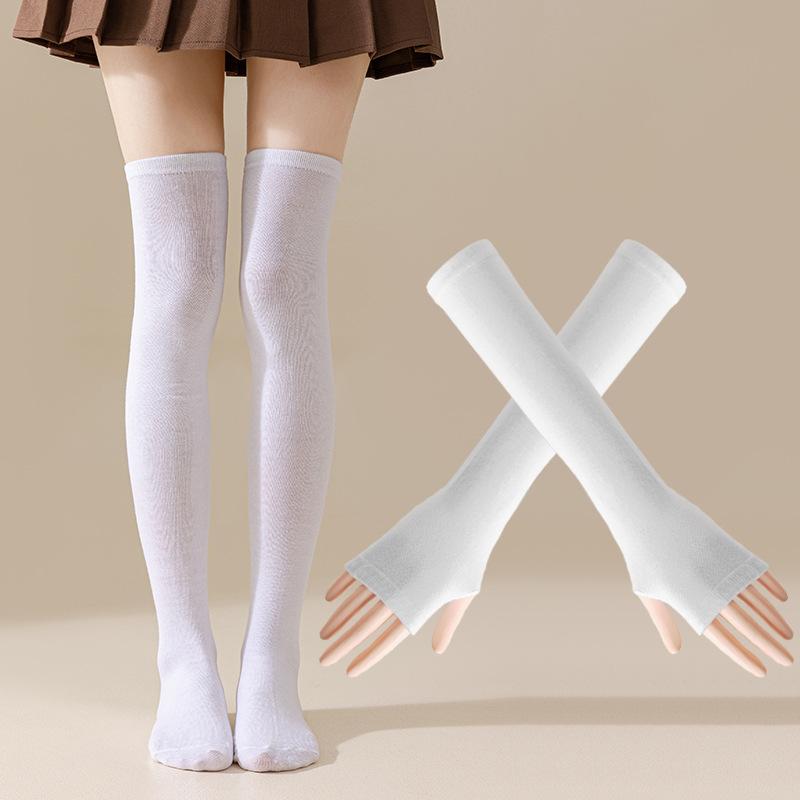 1 Set Women Girls Over Knee Long Stripe Printed Thigh High Cotton Socks Arm Sleeve Gothic Harajuku Gloves Sweet Cute Socks
