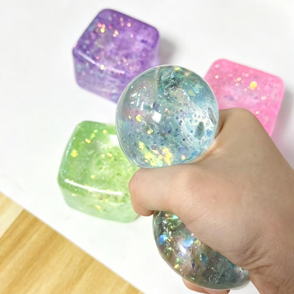 Glitter Squishy Maltose Cube Stress Relief Toy Anti-Stress Slow Light Decompression Vent Cube for Stress Management