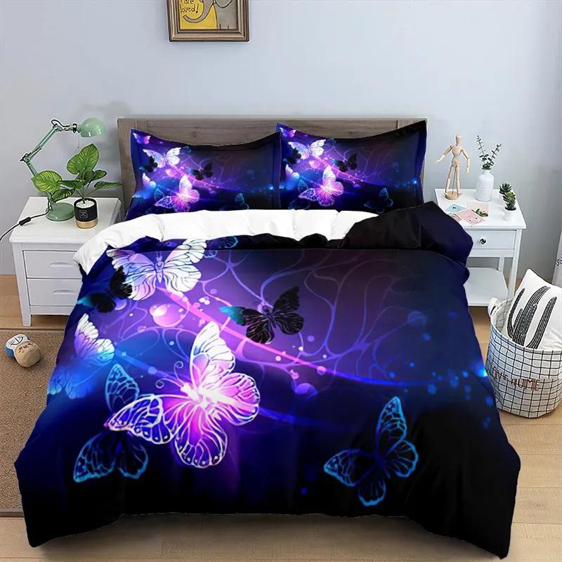 3D Colorful Butterfly Duvet Cover Natural Floral And Butterflies Pattern Bedding Set For Girl Women Microfiber With Pillowcases