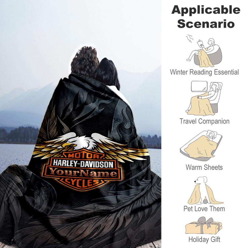 Harley-davidson Motorcycles Customize Text Blanket Gift Customizable Blanket Ultra-Soft Suitable for Seaside Nap Chair Sofa Four Seasons Multipurpose