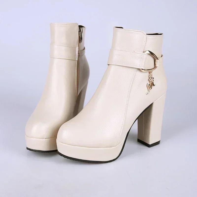 Mode 2025 Dames Hoge Herfst Winter Blokhak Platform Schoenen Ritsen aan de Zijkant Enkellaarsjes Grote Maat 33-42