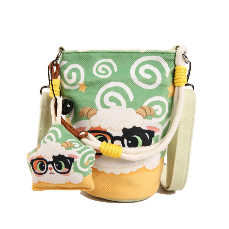 Girl Cartoon Print Nylon Crossbody Bag With Magnetic Closure For Daily Use