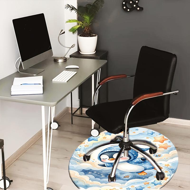 1PC Penguin Non-Slip Floor Round Carpet, Office, Family, Bedroom, Large Area Rug Indoor Rugs, Durable PolyesterH0353