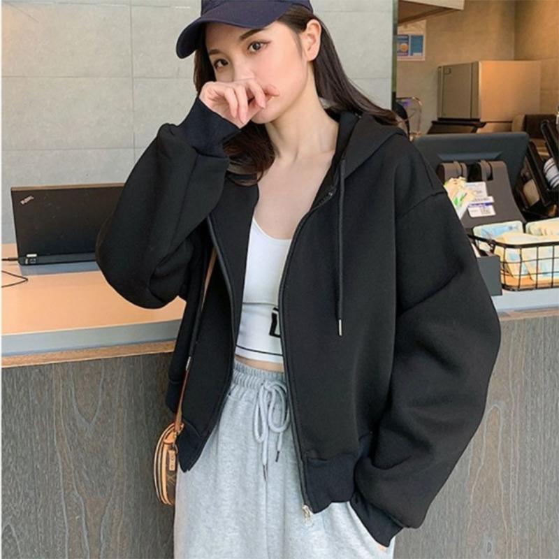 Short Jacket Female Spring and Autumn Sweater Female Solid Color Long Sleeve All Metch Cardigan Tops Plus Velvet Women