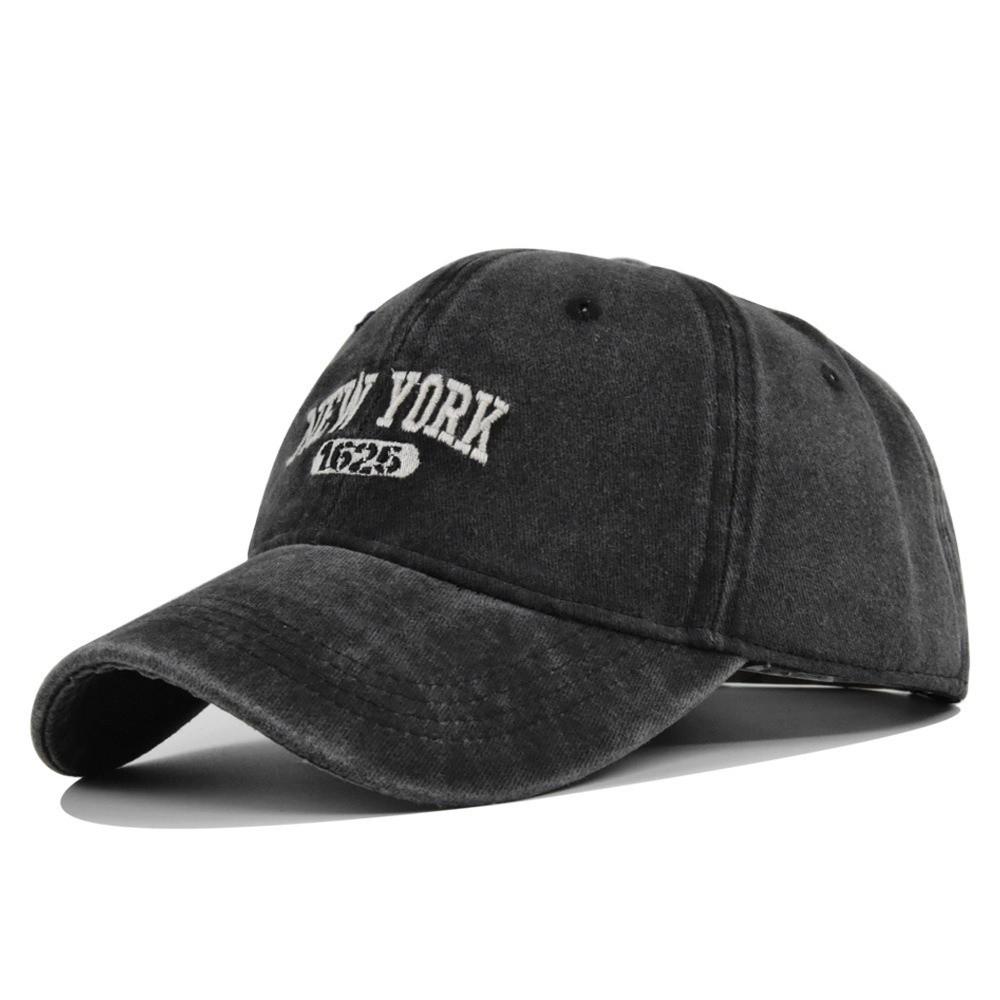 Retro Bokstav New York Broderi Basebollkeps Skärm Tvättad Bomull Basebollkepsar Justerbar Keps För Man Kvinna